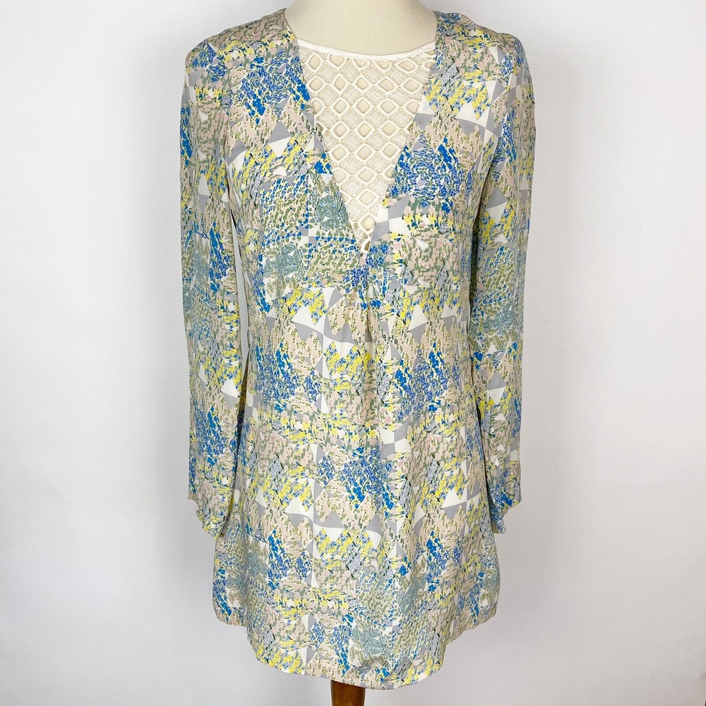 Twinkle by Wenlan Silk Geometric Abstract Lace Mini Dress Womens 4 Anthropologie